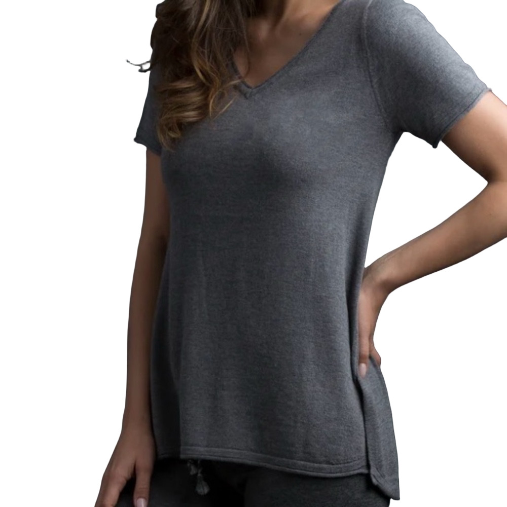 The Lemon Collection Alpaca Wool Short Sleeve V-Neck Shirt NWT